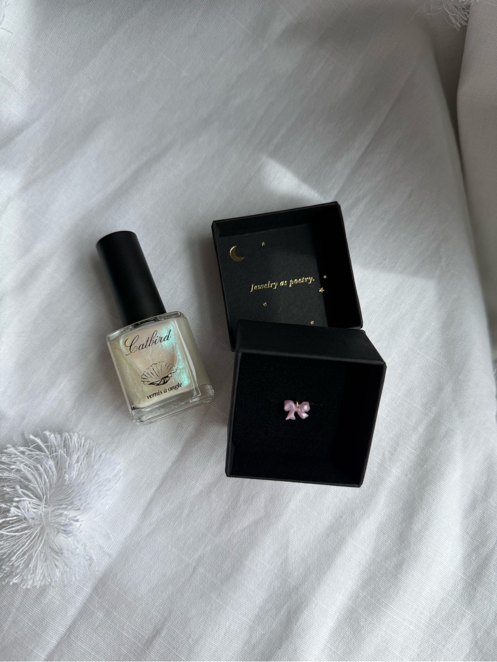 CATBIRD Pink Bow Charm and Shell Polish